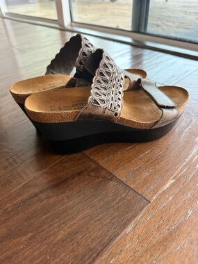 NAOT Size 8 US RISE Taupe Double Strap Slide Wedge